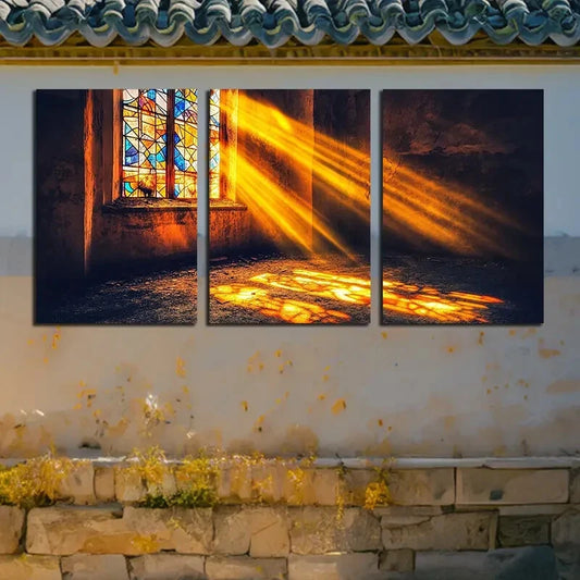 3pcs Abandoned House Sunlit Design Metal Print Ready to Hang Art