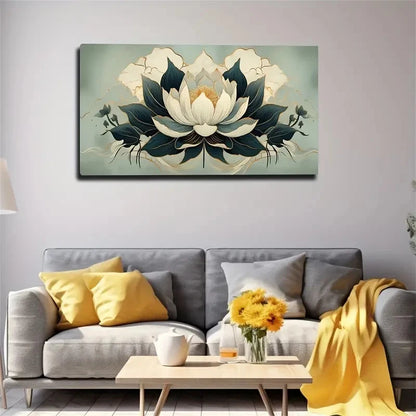Flower Design Golden Accent Wall Art Canvas Office Home Room Framed 120x60cm