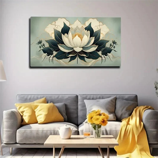 Flower Design Golden Accent Wall Art Canvas Office Home Room Framed 120x60cm