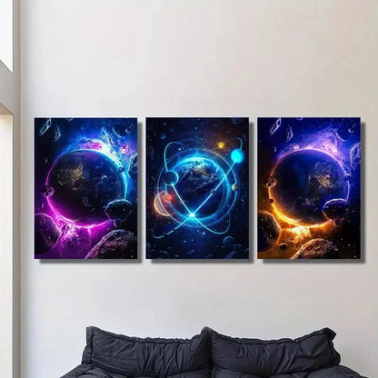 3pcs  Outer Space & Sci-Fi Fantasy Planets Wall Art Set Canvas Framed 40x60cm - High Quality Print 100% Australian Made Wall Canvas Ready to Hang