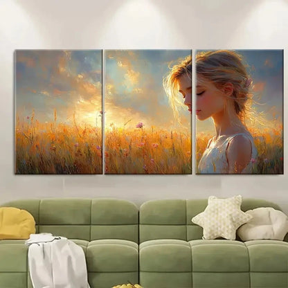 3pcs Alberto Pla Rubio Girl in a Field Metal Print Ready to Hang Art