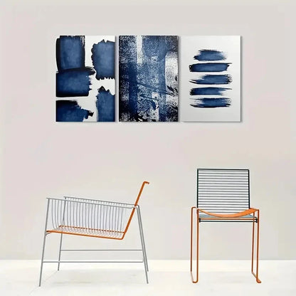 3pcs Abstract Blue Brushstroke Metal Print Ready to Hang Art