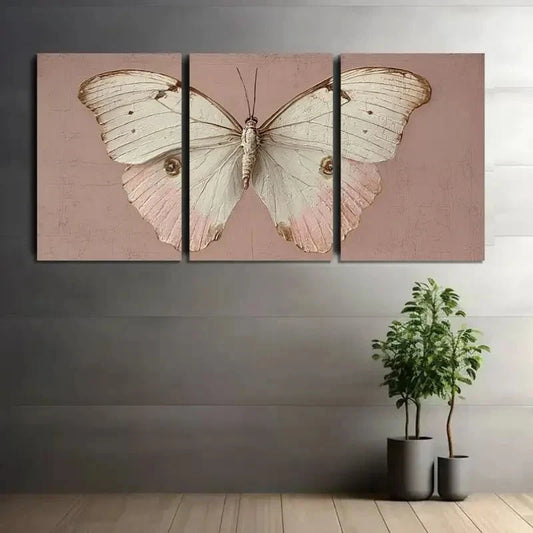 3pcs White Butterfly with Pale Pink Wings Metal Print Ready to Hang Art