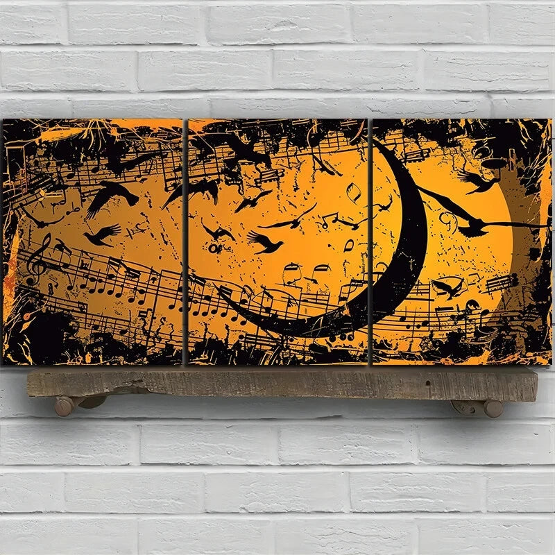 3pcs Moon Phase Musical Notes Relief Metal Print Ready to Hang Art