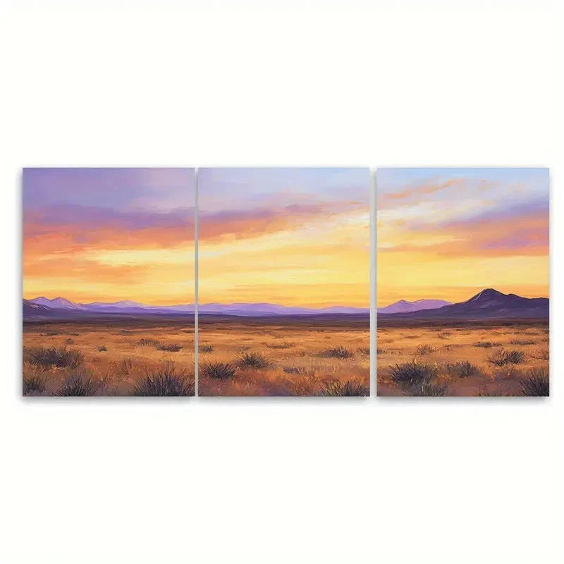 3pcs Desert at Dusk Nature Warm Earth Tones Wall Art Set Canvas Framed 40x60cm - High Quality Print 100% Australian Made Wall Canvas Ready to Hang
