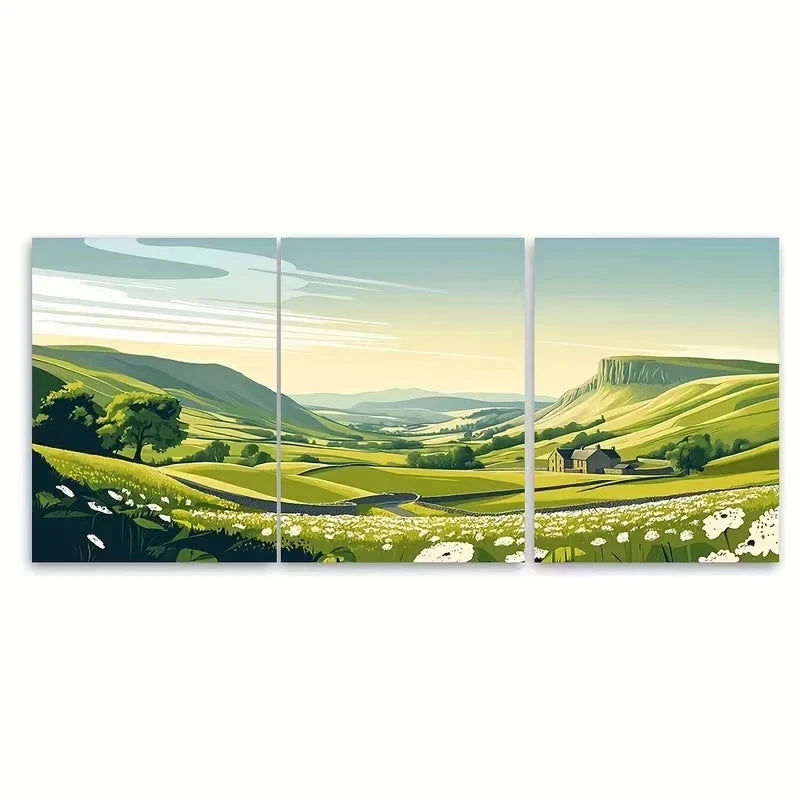 3pcs Yorkshire Dales England Wall Art Set Canvas Framed 50x70cm - High Quality Print 100% Australian Made Wall Canvas Ready to Hang
