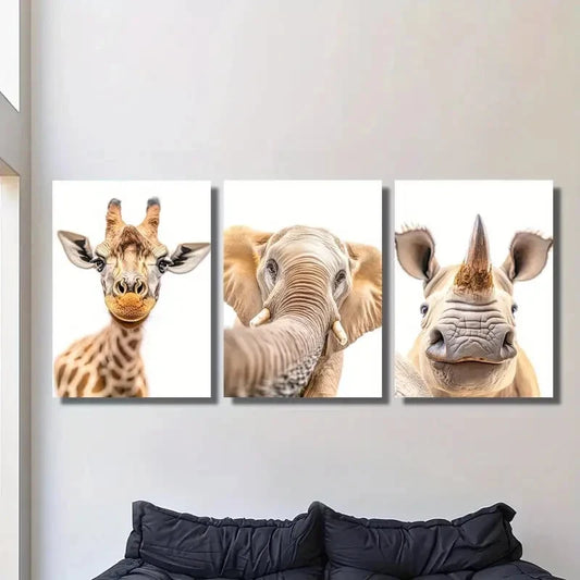 3pcs Curious animals close up on white background Metal Print Ready to Hang Art