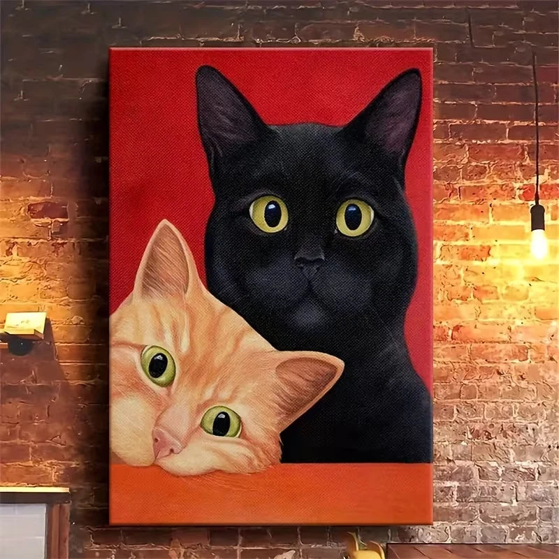 Two Cats with Yellow Eyes 60x90cm Metal Print Ready to Hang