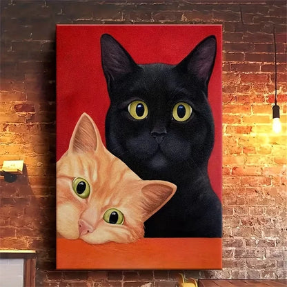 Two Cats with Yellow Eyes 60x90cm Metal Print Ready to Hang