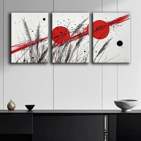 3pcs Colorful Red Line & Black Dot Design Wall Art Set Canvas Unframed - High Quality Print 100% Australian Made Wall Canvas