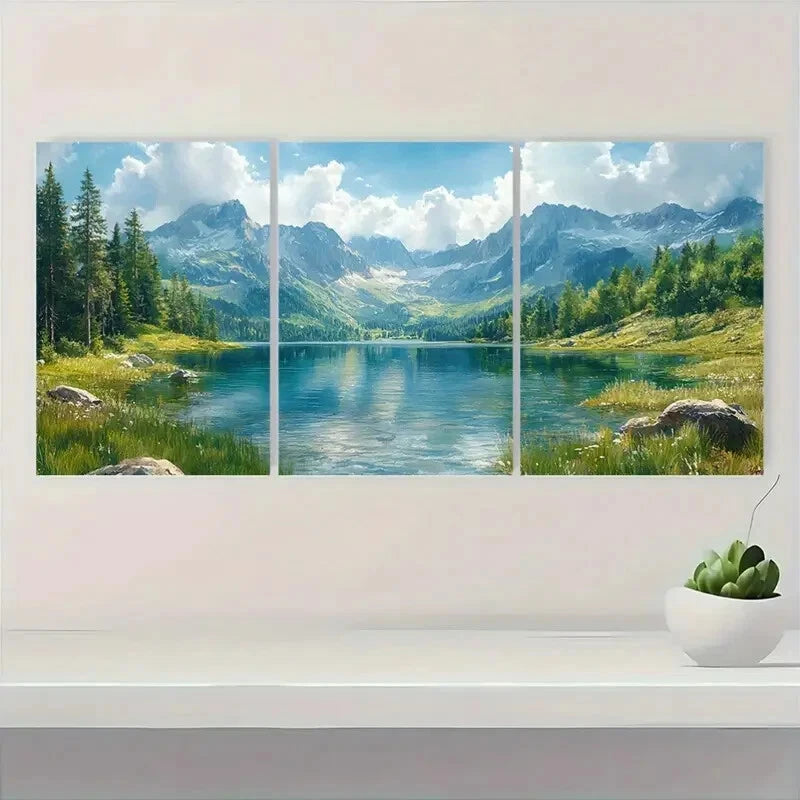 3pcs Mountain Valley Watercolor Landscape Metal Print Ready to Hang Art