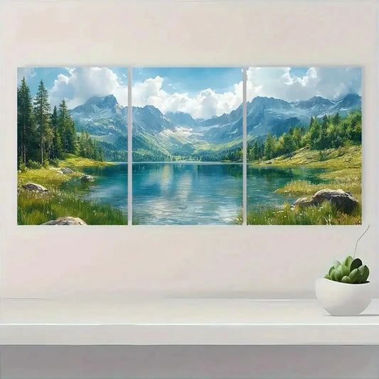 3pcs Mountain Valley Watercolor Landscape Metal Print Ready to Hang Art