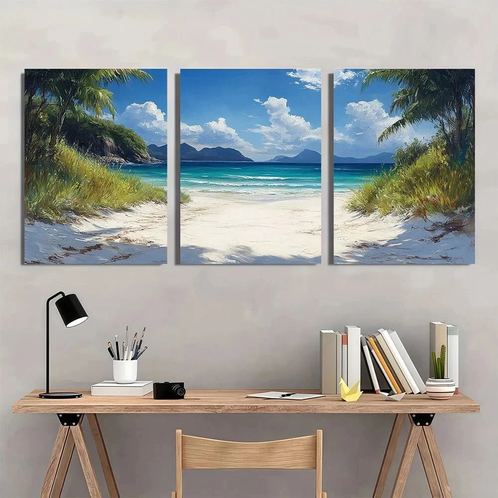 3pcs Whitehaven Beach Tropical Surfing Scene Metal Print Ready to Hang Art