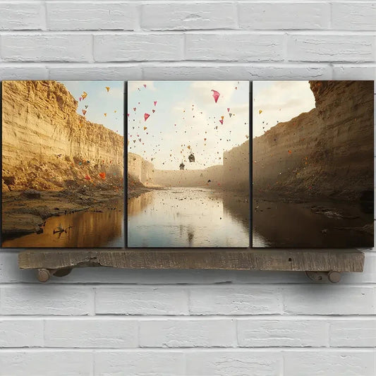 3pcs Kite on the Desert Canyon Metal Print Ready to Hang Art