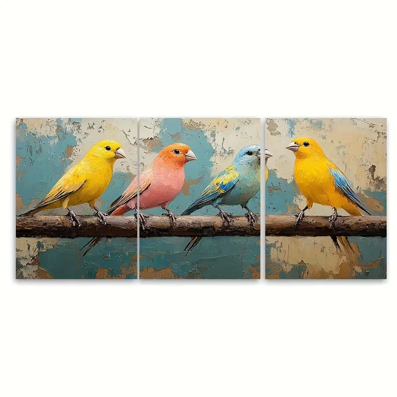 3pcs Canary Birds Painting Metal Print Ready to Hang Art