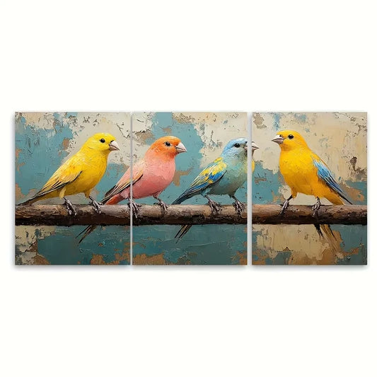 3pcs Canary Birds Painting Metal Print Ready to Hang Art