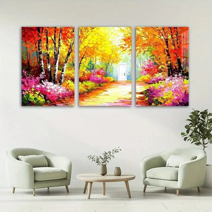 3pcs Modern Vivid Fall Foliage Painting Metal Print Ready to Hang Art