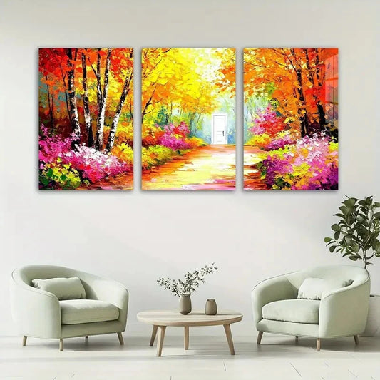 3pcs Modern Vivid Fall Foliage Painting Metal Print Ready to Hang Art