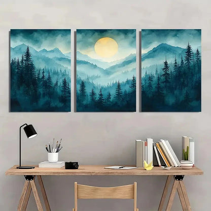 3pcs Oregon Forest Painting Pine Watercolor Metal Print Ready to Hang Art