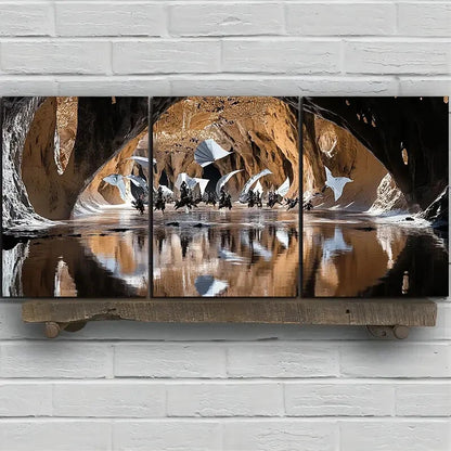 3pcs Kite on The Desert Canyon Brown Themed Metal Print Ready to Hang Art