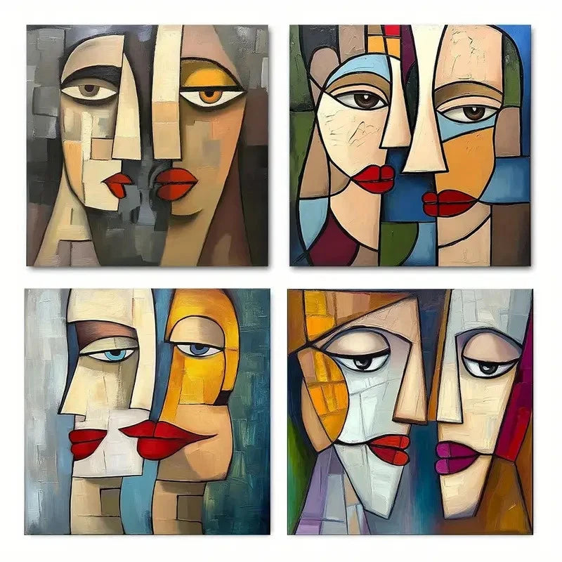 4pcs Cubist Face Wall Art Canvas Framed