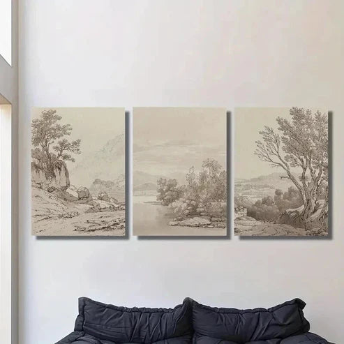 3pcs Classical Vintage Countryside Landscape  Wall Art Set Canvas Unframed - High Quality Print 100% Australian Made Wall Canvas
