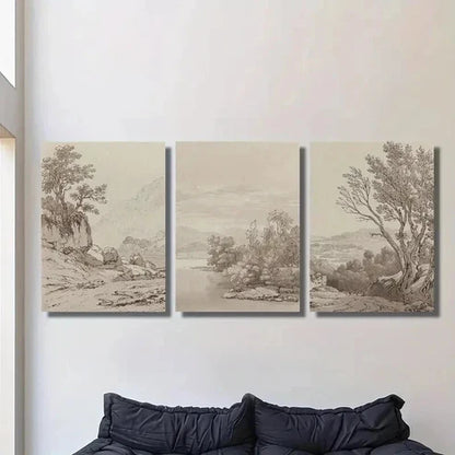 3pcs Classical Vintage Countryside Landscape  Wall Art Set Canvas Unframed - High Quality Print 100% Australian Made Wall Canvas