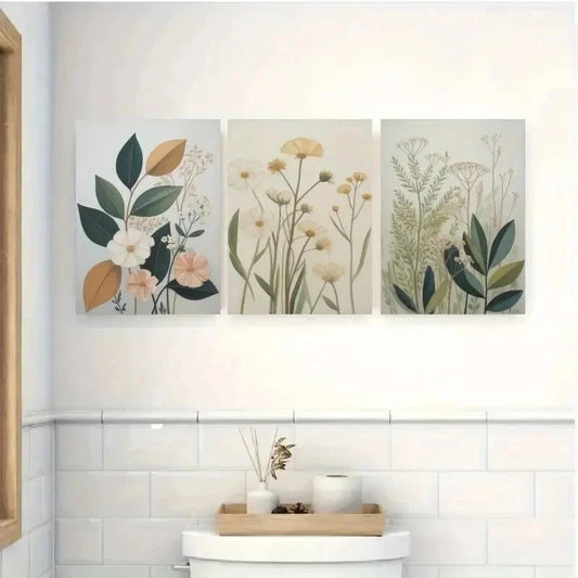3pcs Wildflowers, Muted Tones Wall Art Canvas  Wall Art Set Canvas Framed 40x60cm - High Quality Print 100% Australian Made Wall Canvas Ready to Hang