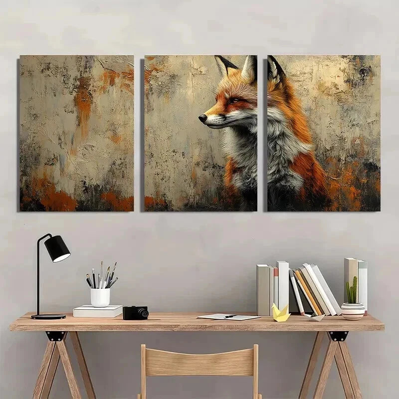3pcs Vintage Fox Realistic Animal Printe Wall Art Set Canvas Framed 40x60cm - High Quality Print 100% Australian Made Wall Canvas Ready to Hang