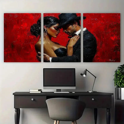 3pcs Passionate Tango Dancers Black Outfits Wall Art Set Canvas Framed 50x70cm - High Quality Print 100% Australian Made Wall Canvas Ready to Hang
