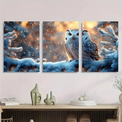 3pcs Elegant Winter Scene with Snow Covered Metal Print Ready to Hang Art