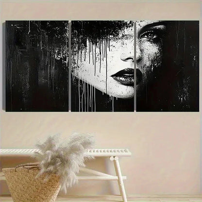 3pcs Monochrome Dripping Portrait Wall Art Set Canvas Framed 50x70cm - High Quality Print 100% Australian Made Wall Canvas Ready to Hang