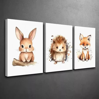 3pcs Fox, Hedgehog & Bunny Wall Art Canvas Unframed - High Quality Print 100% Australian Made Wall Canvas