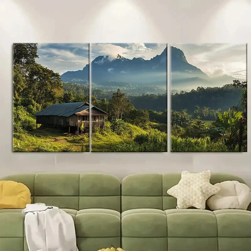 3pcs Exotic Rainforest & Mountain Scenery Metal Print Ready to Hang Art