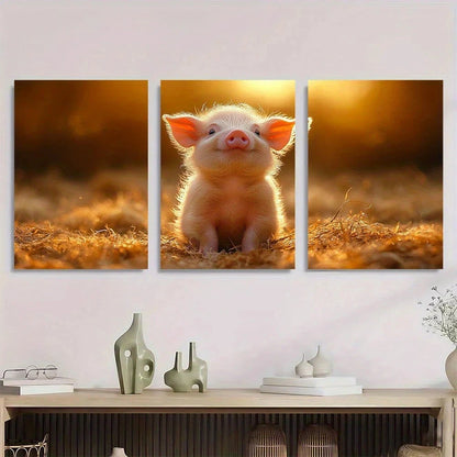 3pcs Charming Piglet Vibrant Sunset Metal Print Ready to Hang Art