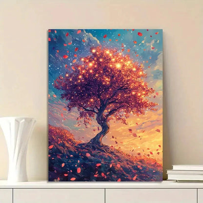Beautiful Tree with Colorful Leaves Stands Hillside  40x60cm Metal Print Ready to Hang