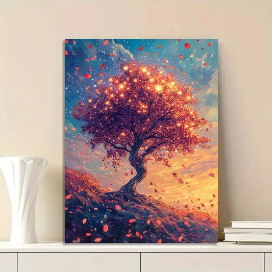 Beautiful Tree with Colorful Leaves Stands Hillside  40x60cm Metal Print Ready to Hang