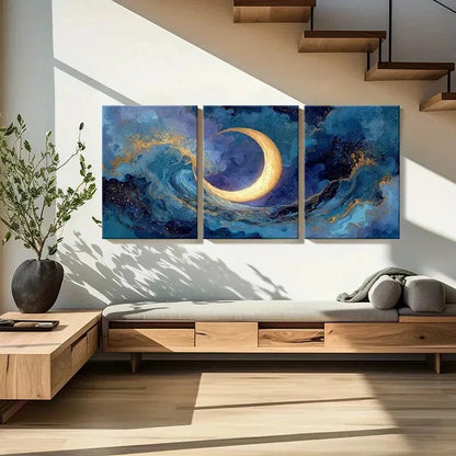 3pcs Moonlit Ocean Waves Abstract Art Starry Night Metal Print Ready to Hang Art