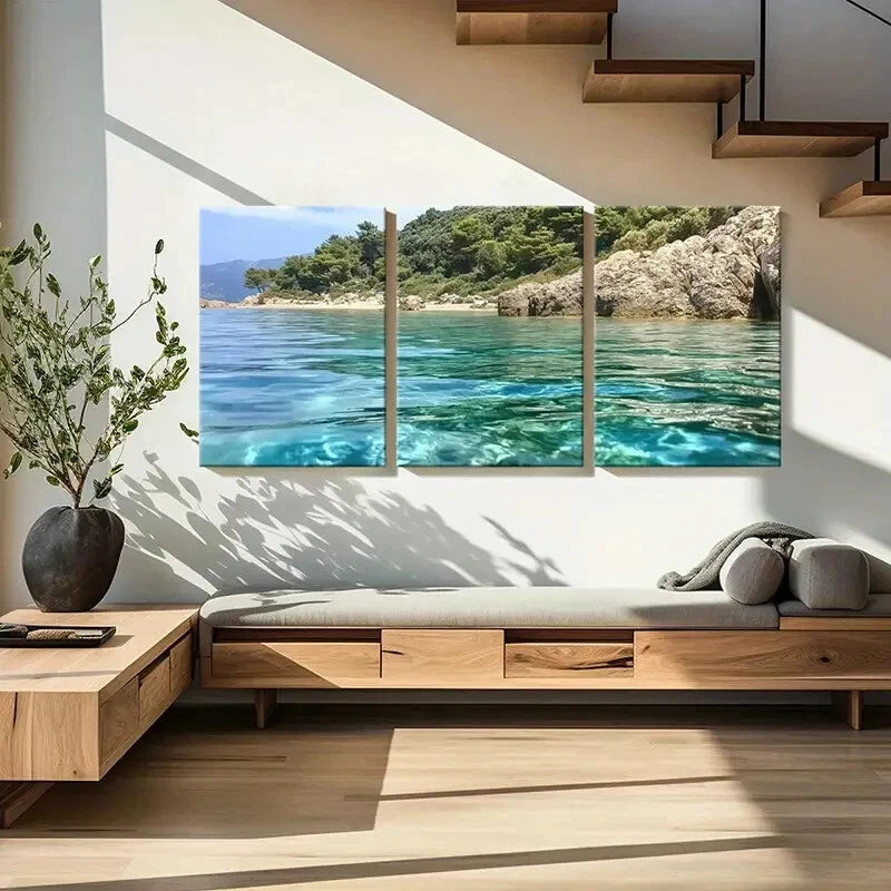 3pcs Clear Waters Lush Greenery Rocky Shoreline Metal Print Ready to Hang Art