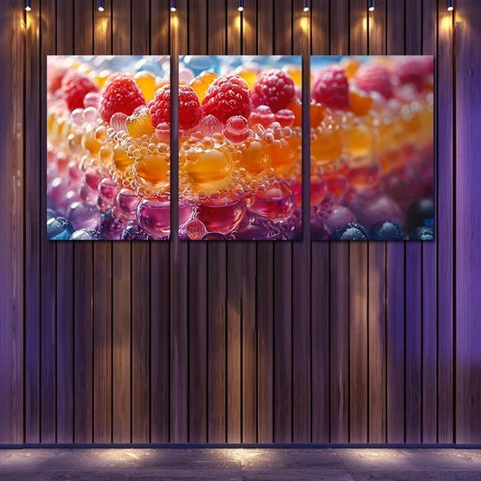 3pcs Colorful Cake with Berries Metal Print Ready to Hang Art