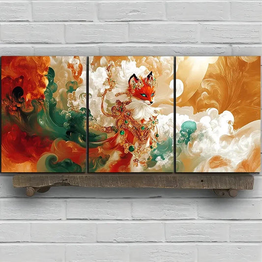 3pcs Abstract Fox Design Colourful Metal Print Ready to Hang Art