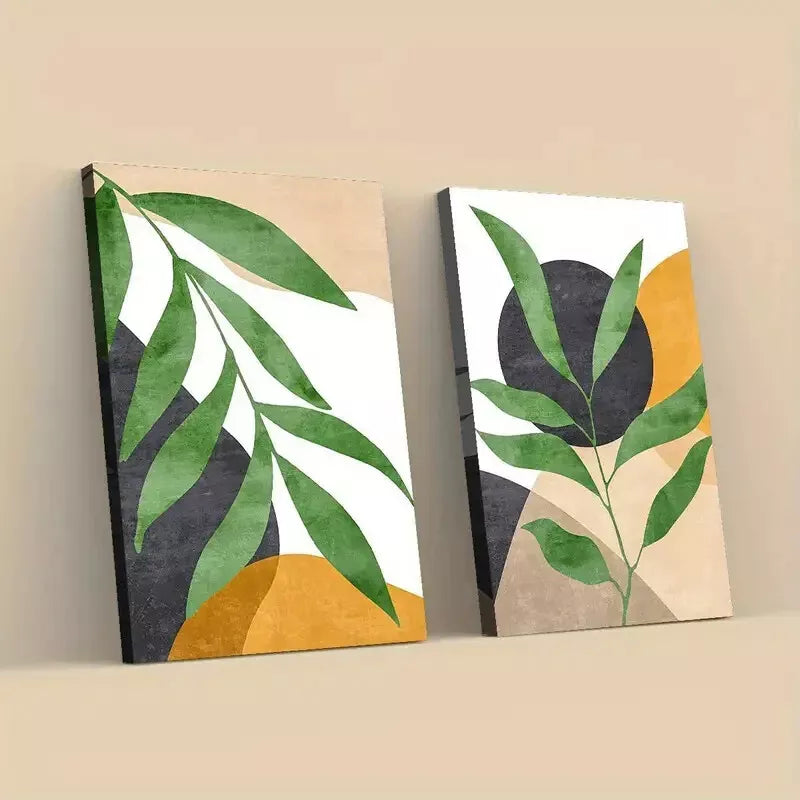 2-Piece Abstract Botanical Leaves Framed 50x75cm - High Quality Print 100% Australian Made Wall Canvas Ready to Hang - Bella Home Decor