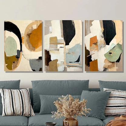 3pcs Abstract Color Block Green Orange Beige Metal Print Ready to Hang Art