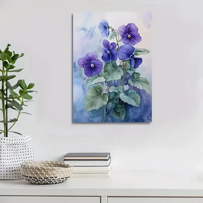 Vibrant Blue & Purple Violets Floral Design,Painting  40x60cm Metal Print Ready to Hang