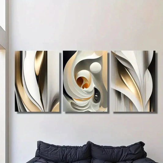3pcs Golden White Abstract Texture Metal Print Ready to Hang Art