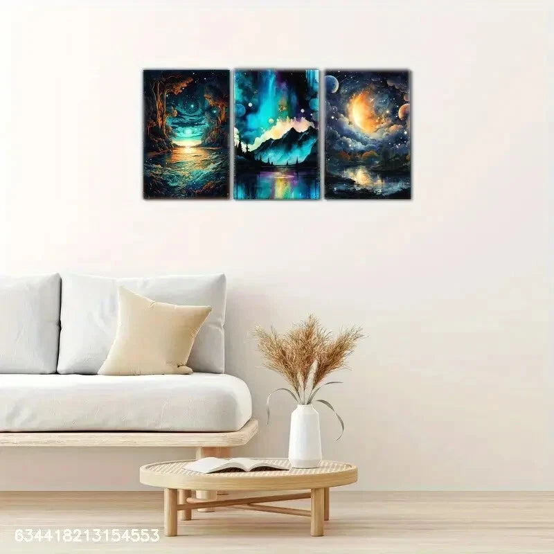 3pcs Blue Landscape Art Decoration Poster Metal Print Ready to Hang Art