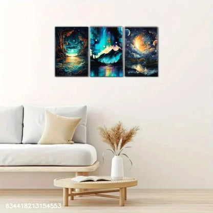 3pcs Blue Landscape Art Decoration Poster Metal Print Ready to Hang Art