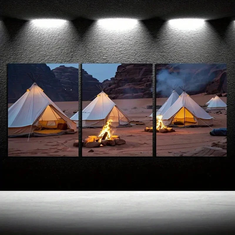 3pcs Desert Campfire Scene Metal Print Ready to Hang Art
