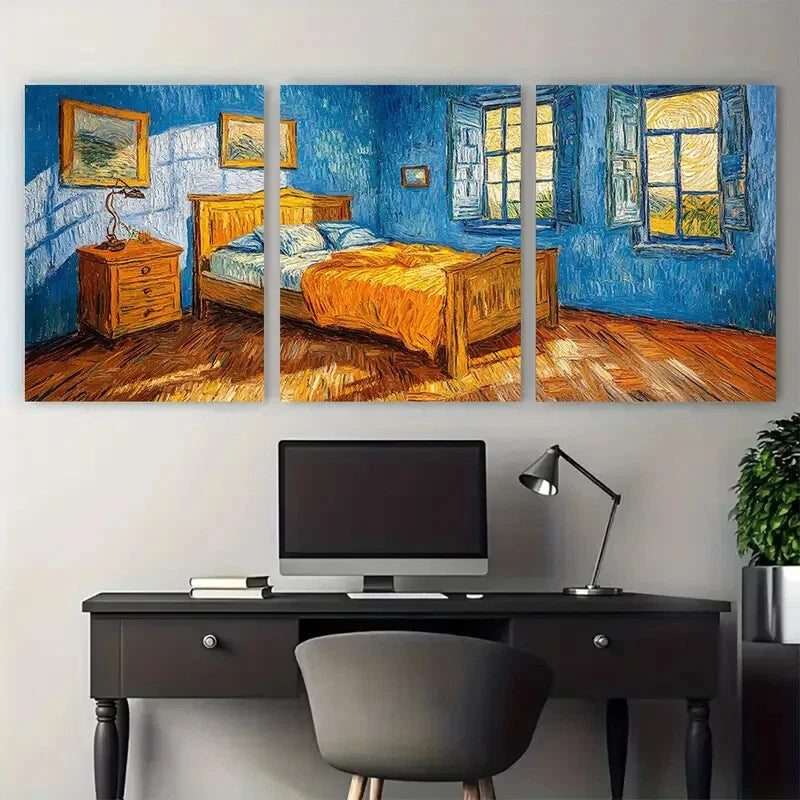 3pcs Vincent van Gogh's The Bedroom Metal Print Ready to Hang Art