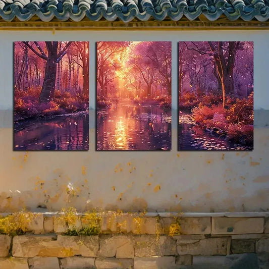 3pcs Serene Forest and Water Reflections Metal Print Ready to Hang Art